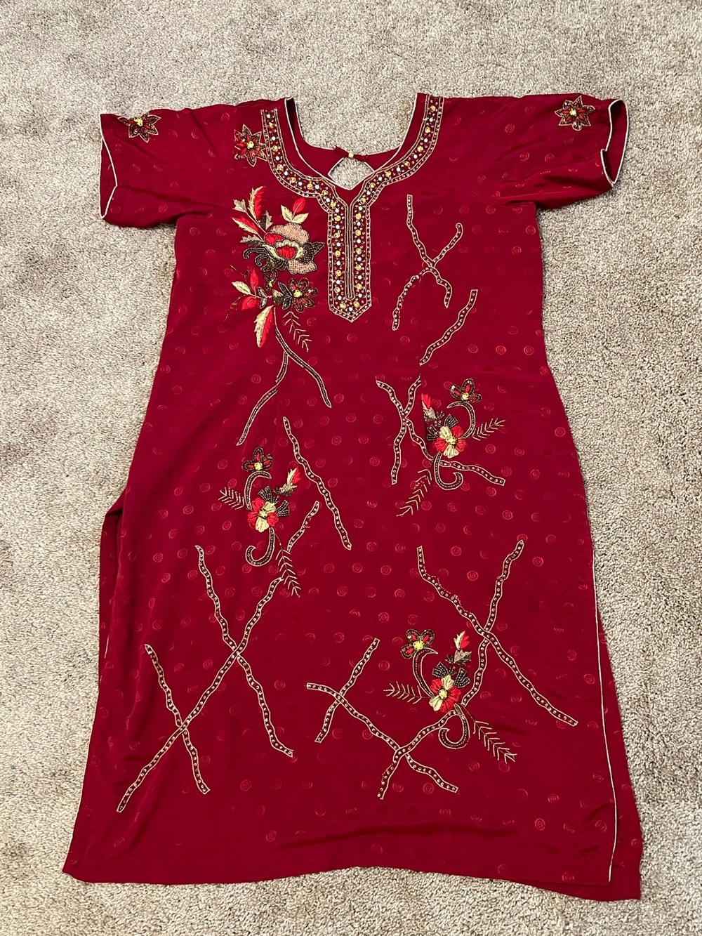 Red Embroidered Floral Kameez  Tunic